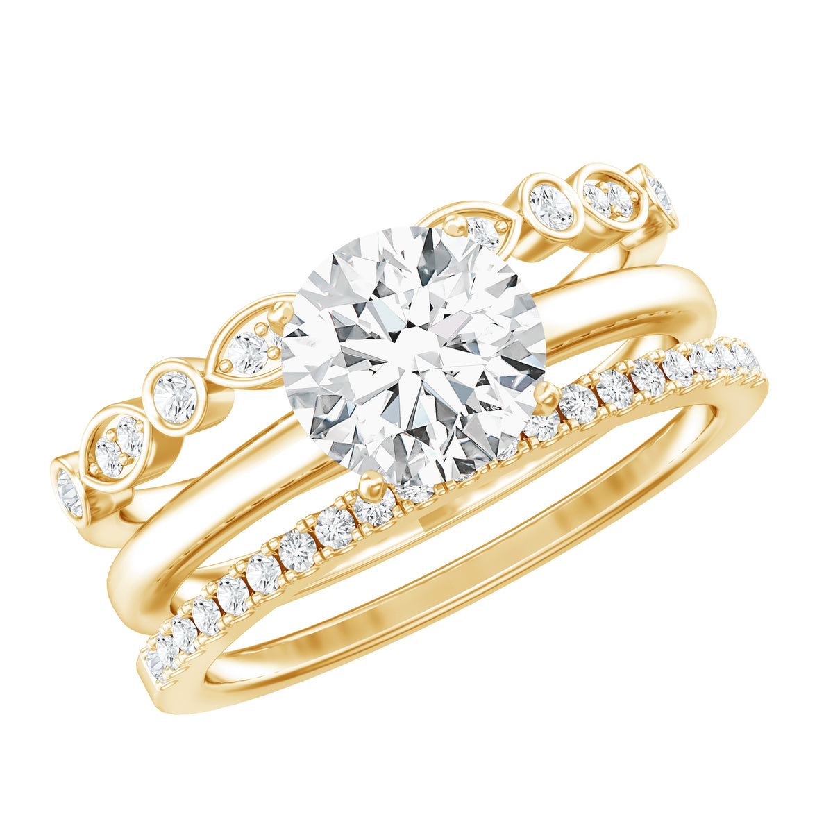 IGI Documented 2 Carat Lab Grown Diamond Trio Bridal Ring Set for Women Lab - ( E-VS1 ) - Rosec Jewels