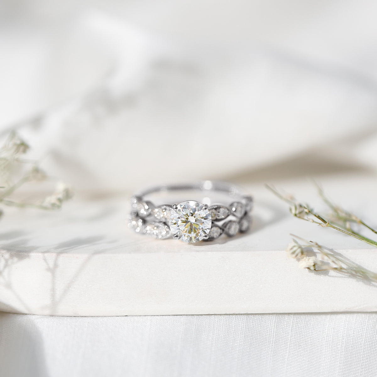 Vintage Inspired 2 Carat Lab Grown Diamond Bridal Ring Set with IGI Certificate Lab - ( E-VS1 ) - Rosec Jewels