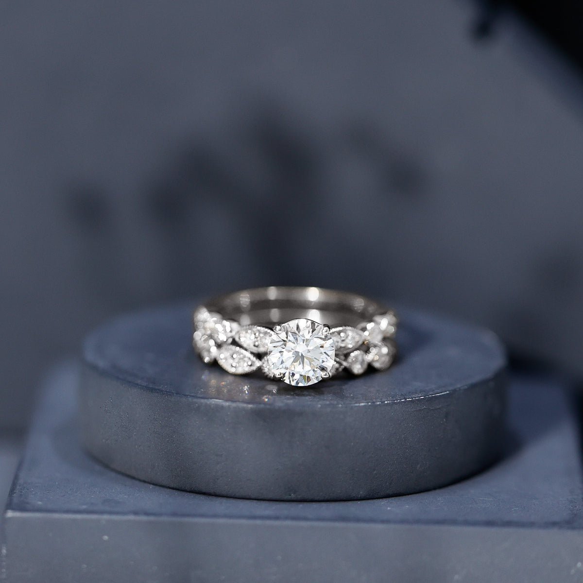 Vintage Inspired 2 Carat Lab Grown Diamond Bridal Ring Set with IGI Certificate Lab - ( E-VS1 ) - Rosec Jewels