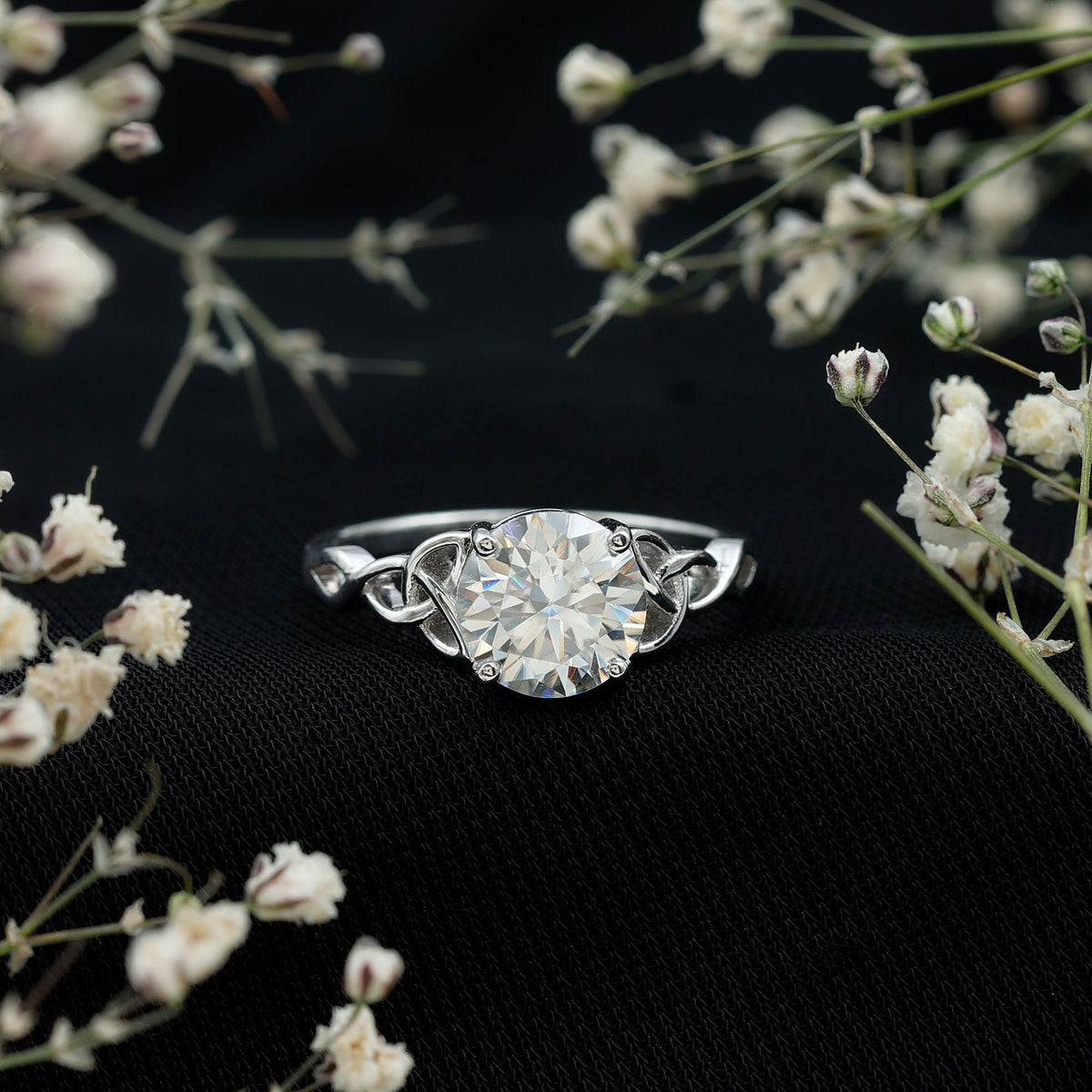 Solitaire 2 Carat Lab Grown Diamond Celtic Engagement Ring with IGI Certificate Lab - ( E-VS1 ) - Rosec Jewels