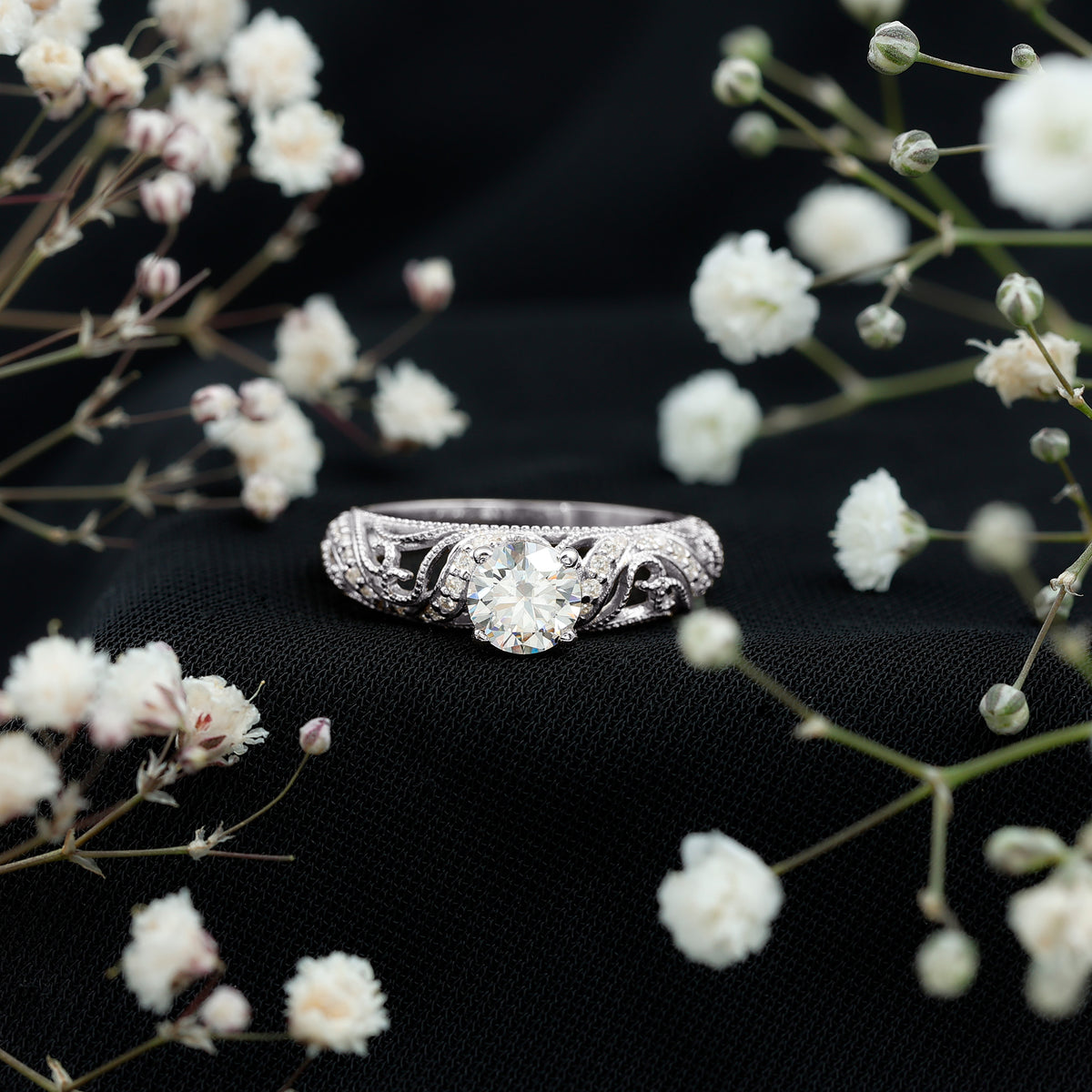 Rosec Jewels-IGI Certified 1 Carat Lab Created Diamond Vintage Looking Engagement Ring