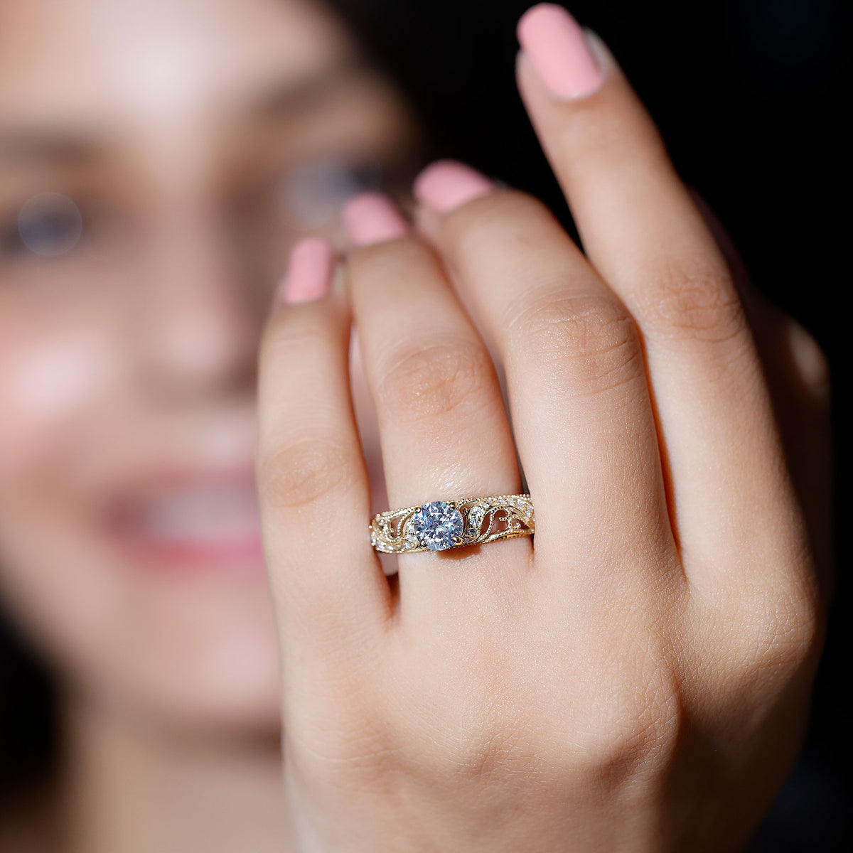 Rosec Jewels-IGI Certified 1 Carat Lab Created Diamond Vintage Looking Engagement Ring