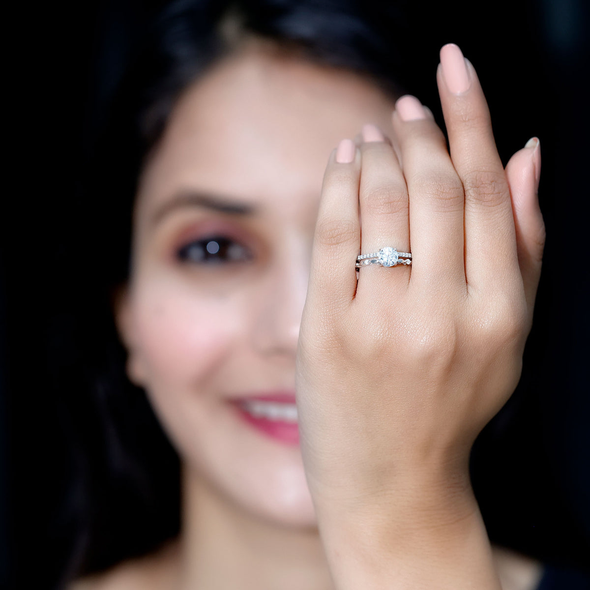 Rosec Jewels-1 Carat IGI Verified Lab Grown Diamond Double Band Engagement Ring