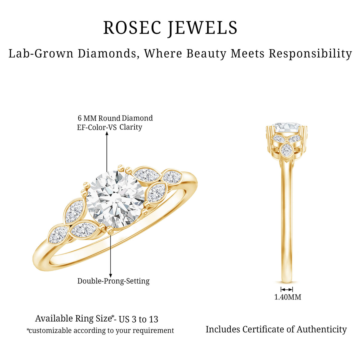 Rosec Jewels-1 Carat Lab Grown Diamond Engagement Ring with IGI Certification