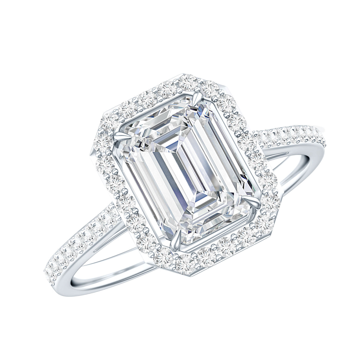 Rosec Jewels-Lab Grown 2 Carat Diamond Emerald Cut Halo Engagement Ring with IGI Certificate