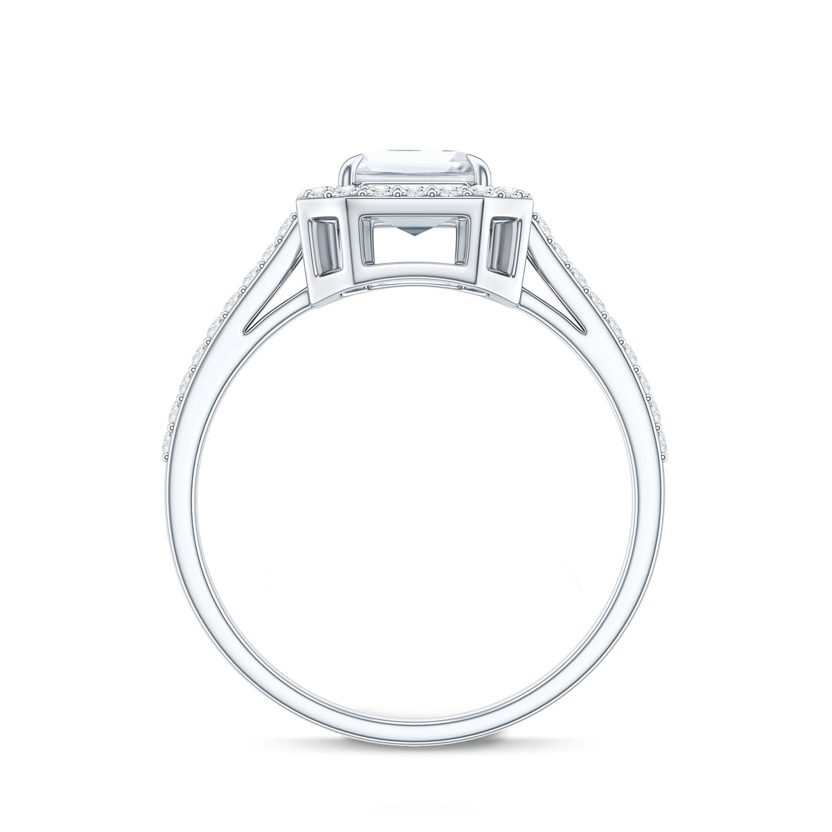 Rosec Jewels-Lab Grown 2 Carat Diamond Emerald Cut Halo Engagement Ring with IGI Certificate