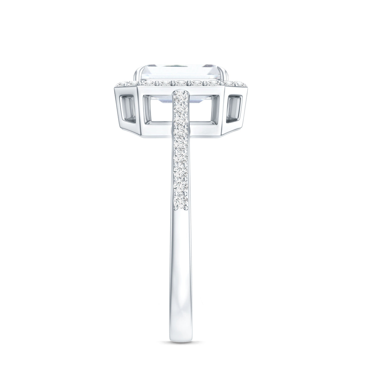 Rosec Jewels-Lab Grown 2 Carat Diamond Emerald Cut Halo Engagement Ring with IGI Certificate