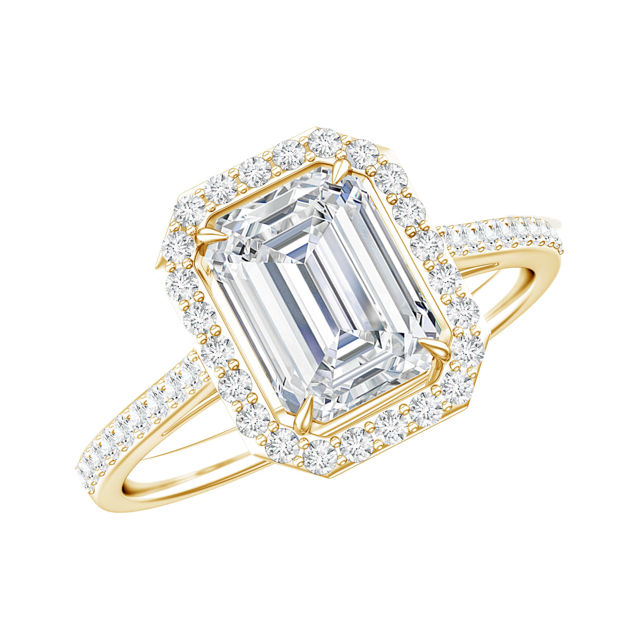 Rosec Jewels-Lab Grown 2 Carat Diamond Emerald Cut Halo Engagement Ring with IGI Certificate