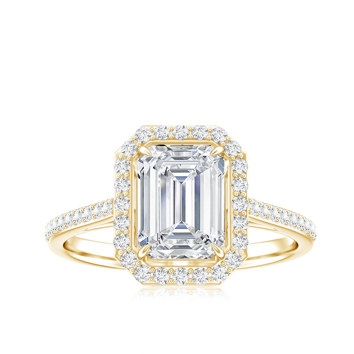 Rosec Jewels-Lab Grown 2 Carat Diamond Emerald Cut Halo Engagement Ring with IGI Certificate