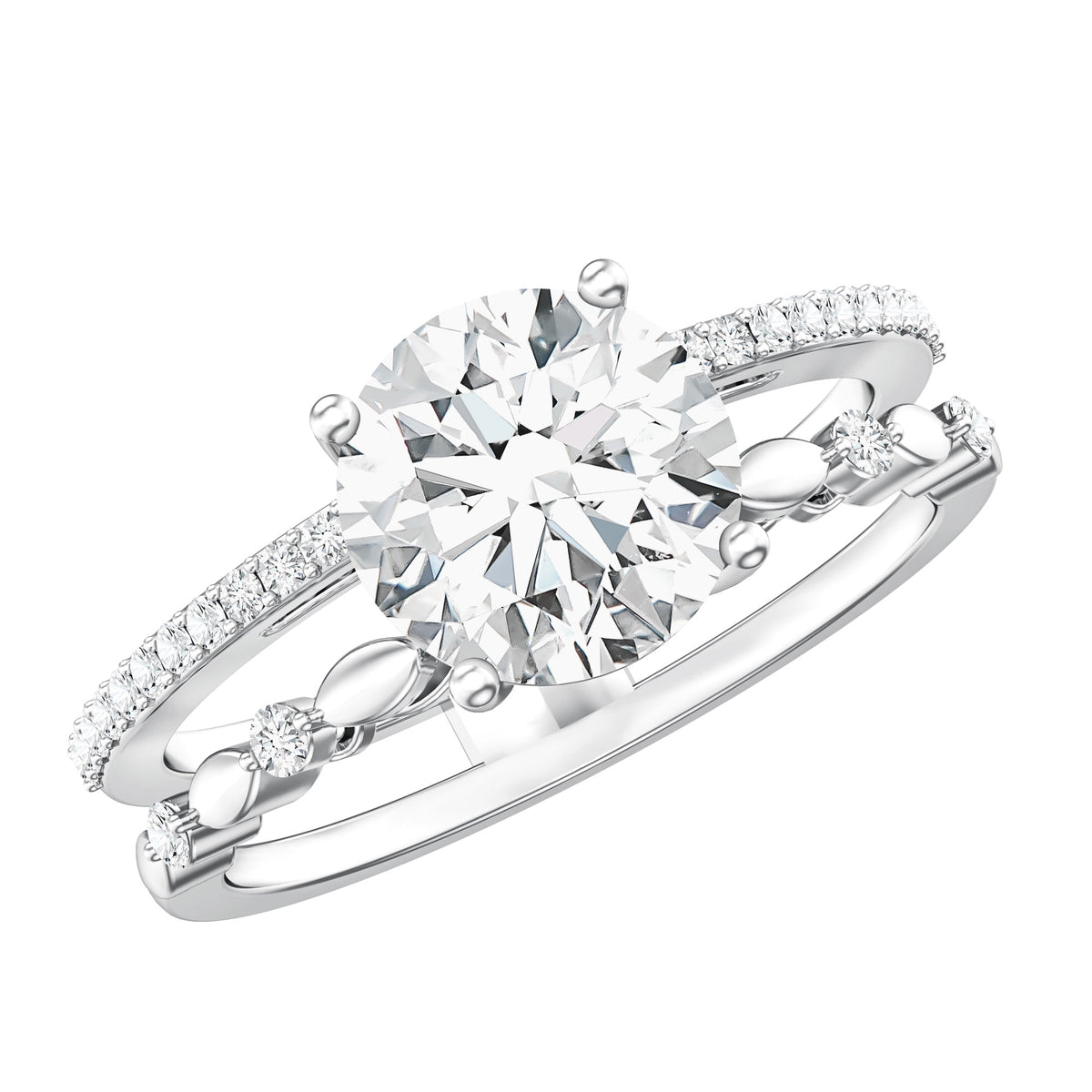 2 Carat Round Lab Grown Diamond Double Band Engagement Ring IGI Certified Lab - ( E-VS1 ) - Rosec Jewels