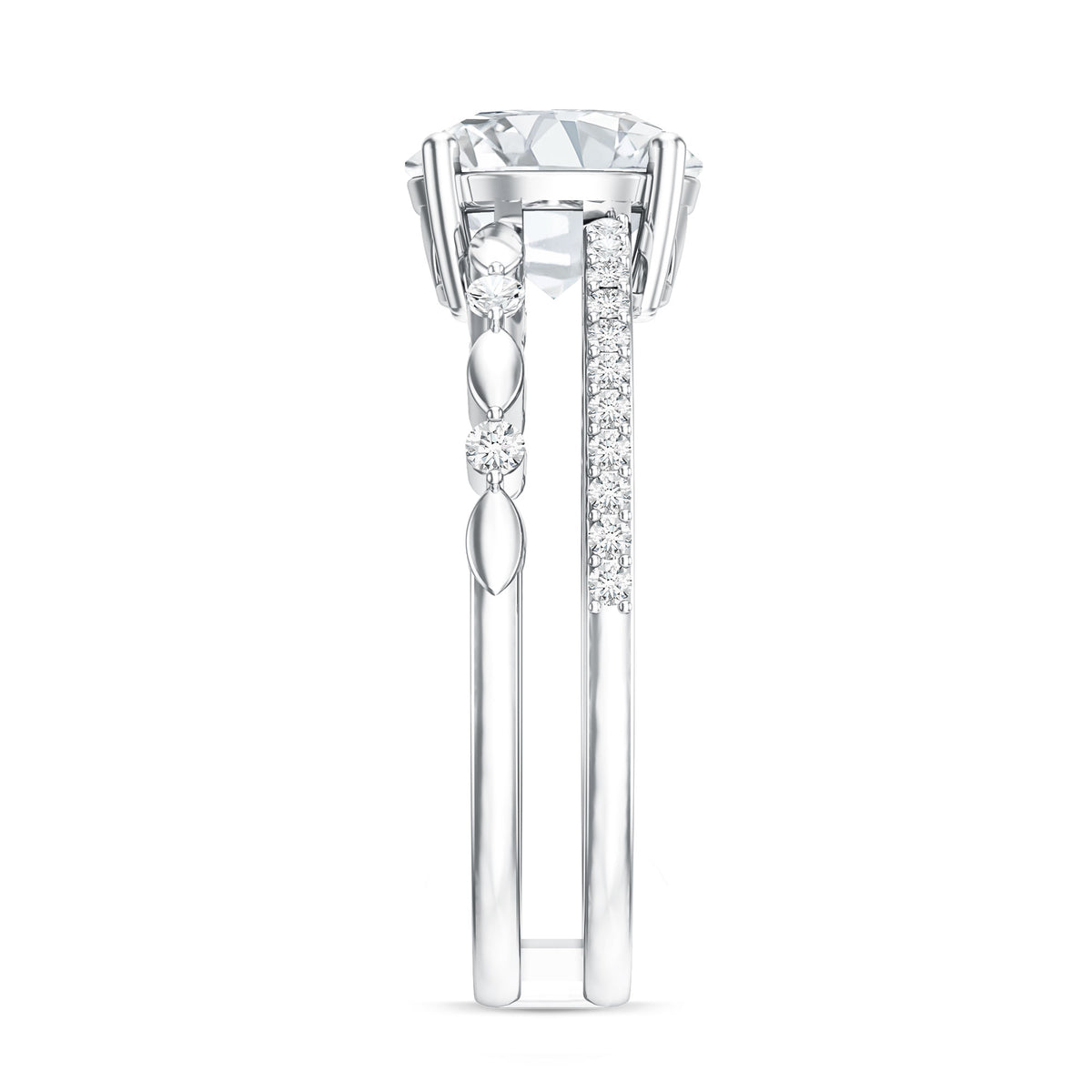 2 Carat Round Lab Grown Diamond Double Band Engagement Ring IGI Certified Lab - ( E-VS1 ) - Rosec Jewels
