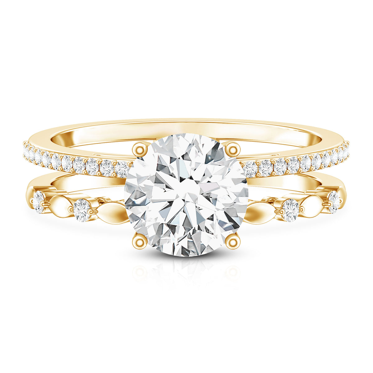 2 Carat Round Lab Grown Diamond Double Band Engagement Ring IGI Certified Lab - ( E-VS1 ) - Rosec Jewels