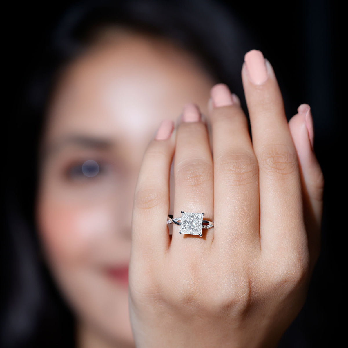 Rosec Jewels-IGI Documented 4 Carat Princess Cut Lab Diamond Crossover Engagement Ring