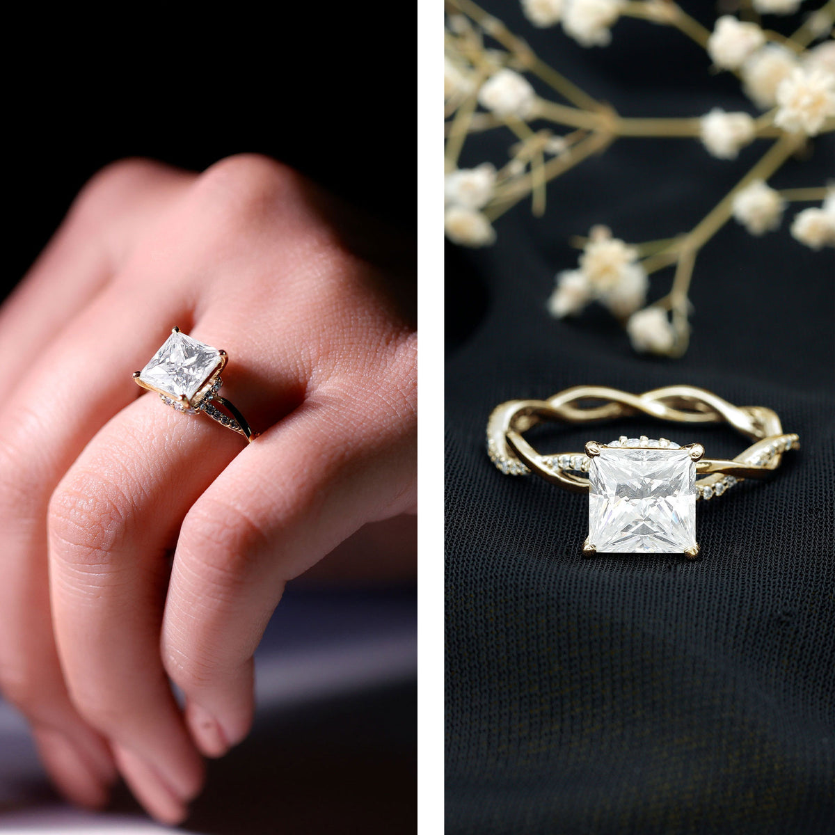 Rosec Jewels-IGI Documented 4 Carat Princess Cut Lab Diamond Crossover Engagement Ring