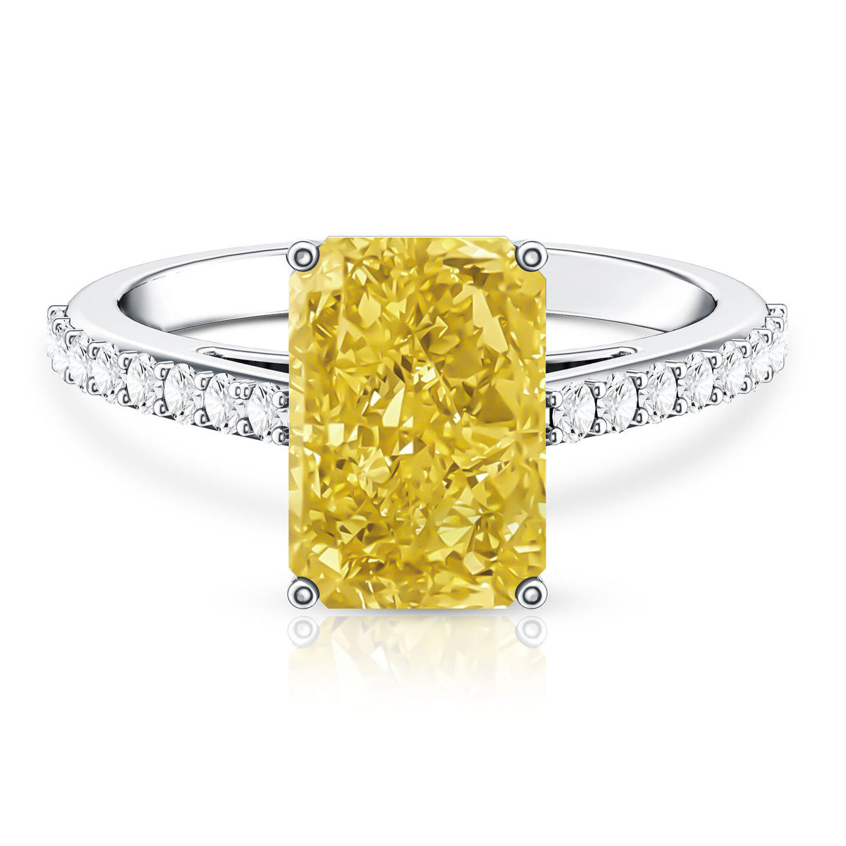 Rosec Jewels-Hidden Halo Radiant Cut Engagement Ring with IGI Verified 4 Carat Lab Yellow Diamond