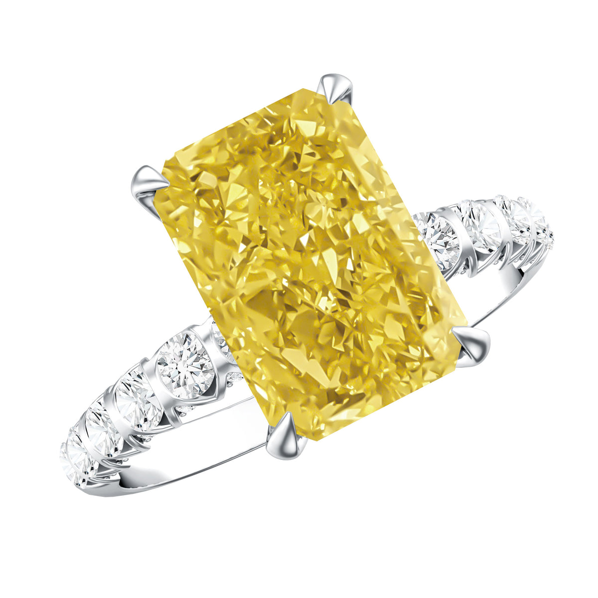 4 Carat Radiant Cut Lab Grown Yellow Diamond Engagement Ring IGI Certified Vivid Yellow - VS1 - Rosec Jewels