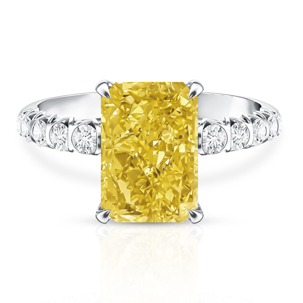 4 Carat Radiant Cut Lab Grown Yellow Diamond Engagement Ring IGI Certified Vivid Yellow - VS1 - Rosec Jewels