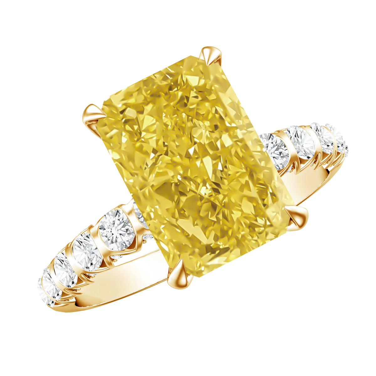 4 Carat Radiant Cut Lab Grown Yellow Diamond Engagement Ring IGI Certified Vivid Yellow - VS1 - Rosec Jewels