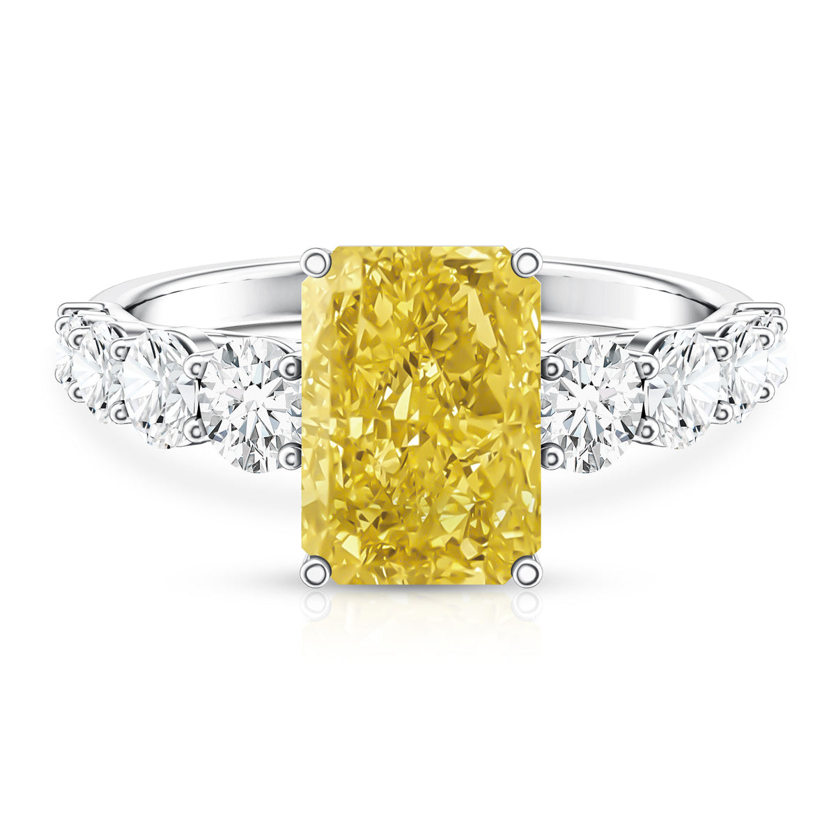 Rosec Jewels-IGI Graded 3 Carat Radiant Cut Lab Grown Yellow Diamond Engagement Ring with Side Stones