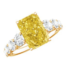 Rosec Jewels-IGI Graded 3 Carat Radiant Cut Lab Grown Yellow Diamond Engagement Ring with Side Stones