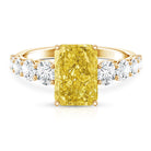 Rosec Jewels-IGI Graded 3 Carat Radiant Cut Lab Grown Yellow Diamond Engagement Ring with Side Stones