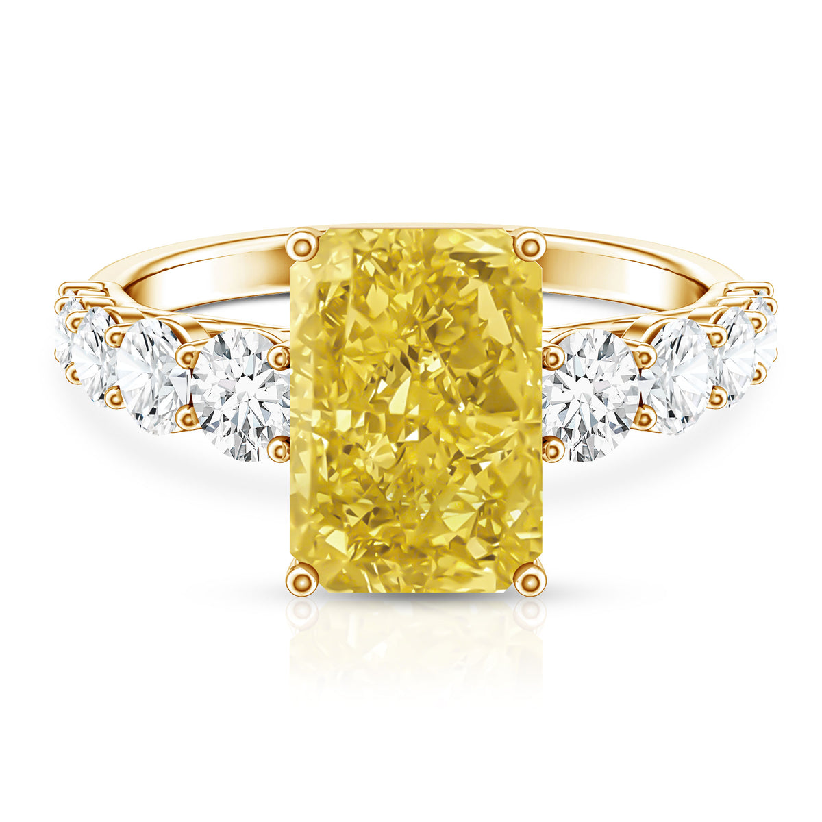 Rosec Jewels-Radiant Cut 4 Carat Lab Yellow Diamond Side Stone Engagement Ring IGI Certified