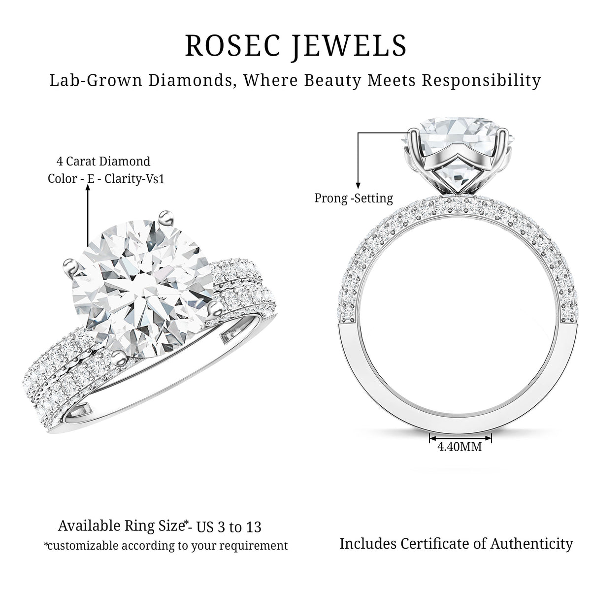 Rosec Jewels-4 Carat IGI Authenticated Lab Grown Diamond Wedding Ring Set for Women