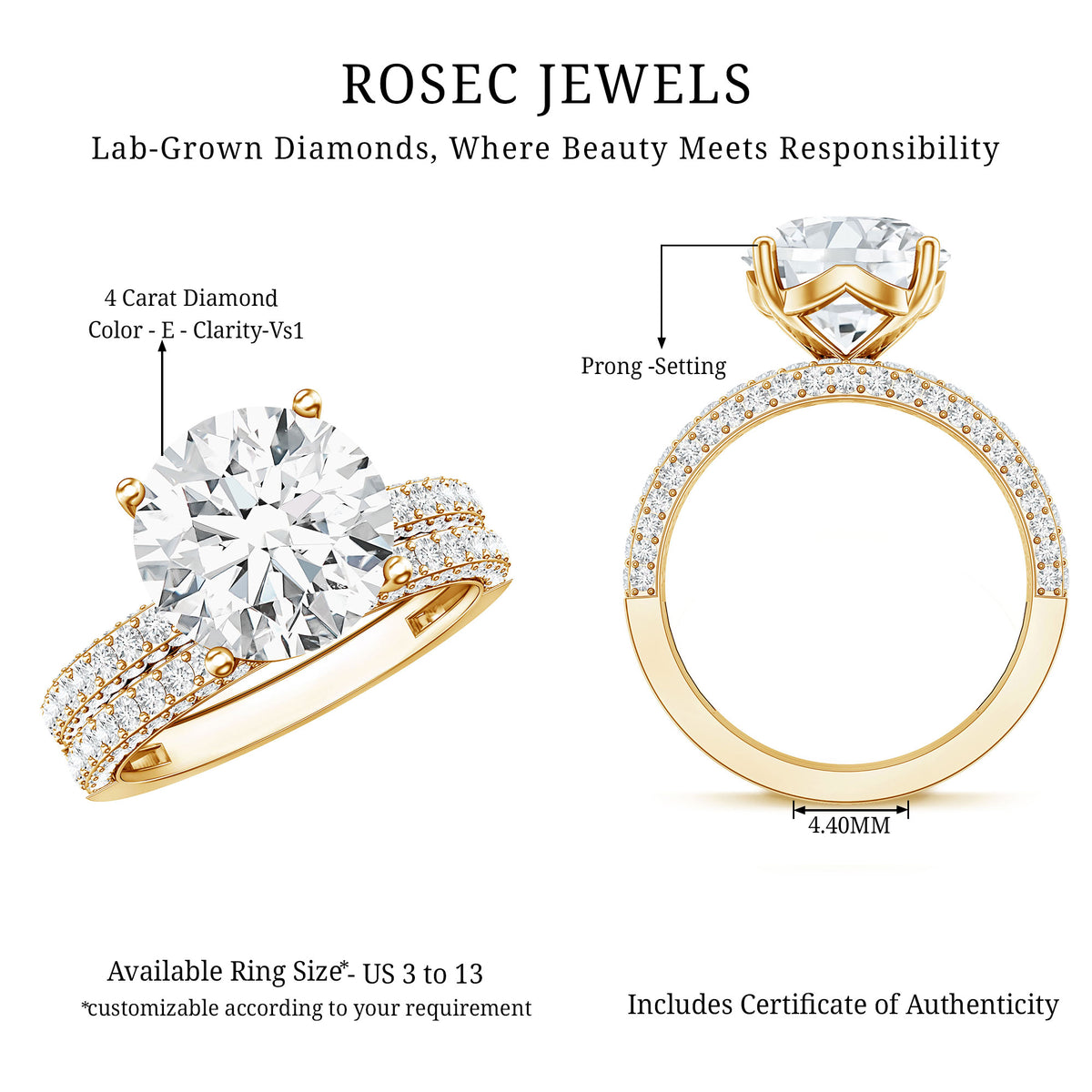 Rosec Jewels-4 Carat IGI Authenticated Lab Grown Diamond Wedding Ring Set for Women