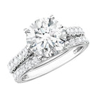 Rosec Jewels-IGI Graded 3 Carat Round Cut Lab Grown Diamond Engagement Ring with Band