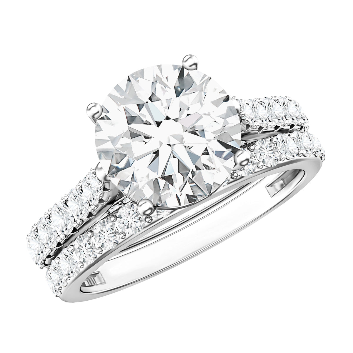 Rosec Jewels-IGI Graded 3 Carat Round Cut Lab Grown Diamond Engagement Ring with Band