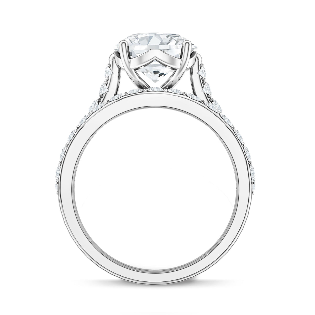 Rosec Jewels-IGI Graded 3 Carat Round Cut Lab Grown Diamond Engagement Ring with Band