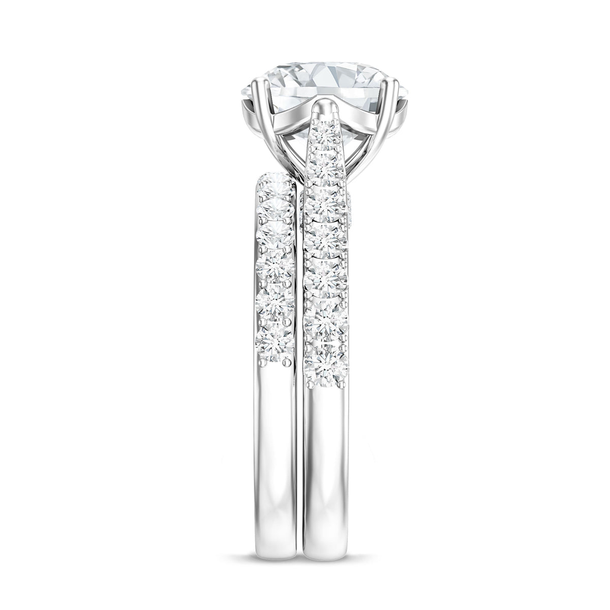 Rosec Jewels-IGI Graded 3 Carat Round Cut Lab Grown Diamond Engagement Ring with Band