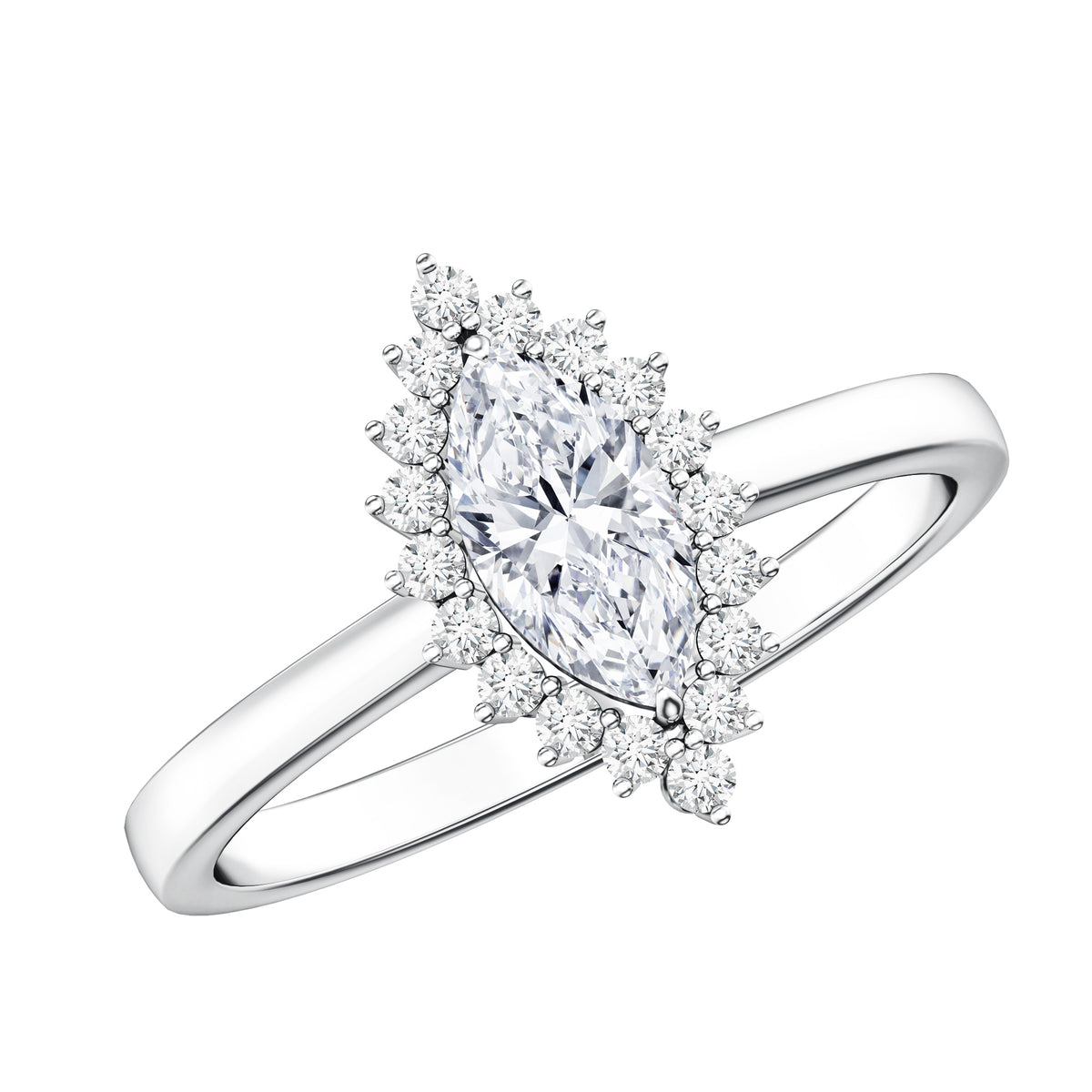 Elongated Marquise Cut Lab Grown Diamond Halo Engagement Ring for Her Lab - ( EF-VS ) - Rosec Jewels