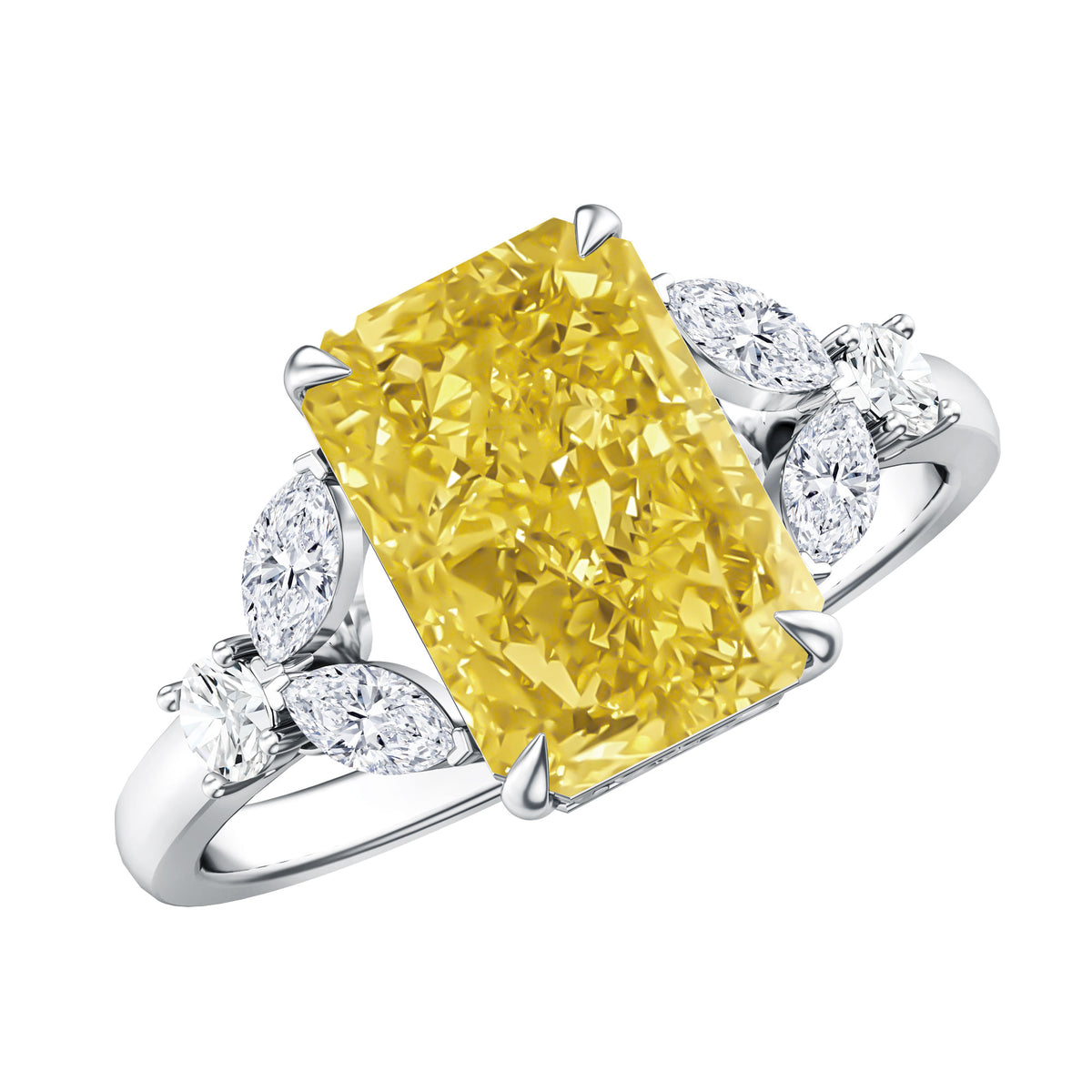 Rosec Jewels-3 Carat Radiant Cut Lab Yellow Diamond Designer Engagement Ring IGI Certified