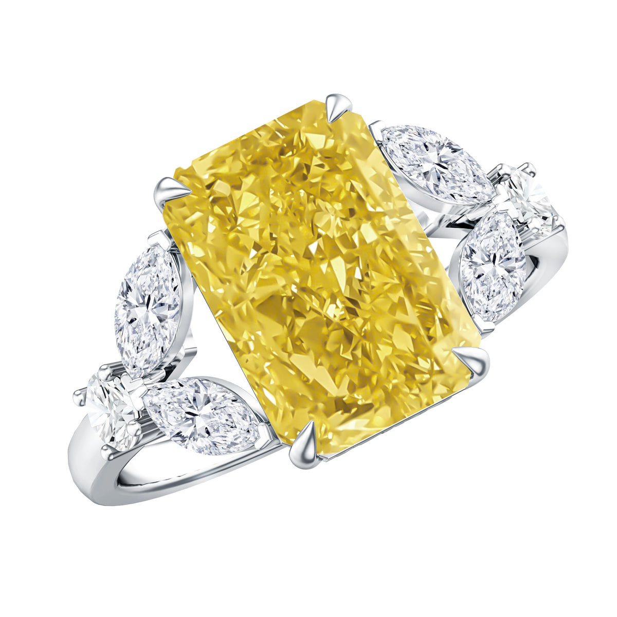 Rosec Jewels-IGI Verified Radiant Cut Lab Grown Yellow Diamond 4 Carat Engagement Ring