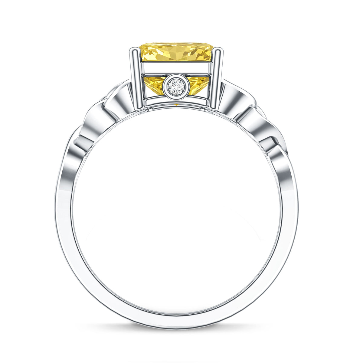Rosec Jewels-4 Carat Radiant Cut Lab Yellow Diamond Celtic Knot Engagement Ring with IGI Certificate