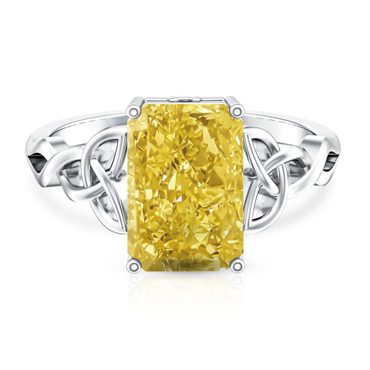 Rosec Jewels-4 Carat Radiant Cut Lab Yellow Diamond Celtic Knot Engagement Ring with IGI Certificate