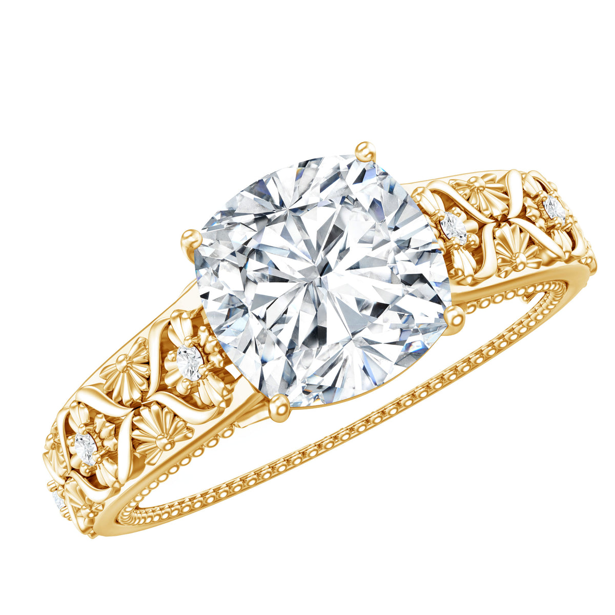 Rosec Jewels-3 Carat Cushion Cut Lab Grown Diamond Vintage Engagement Ring with IGI Certificate