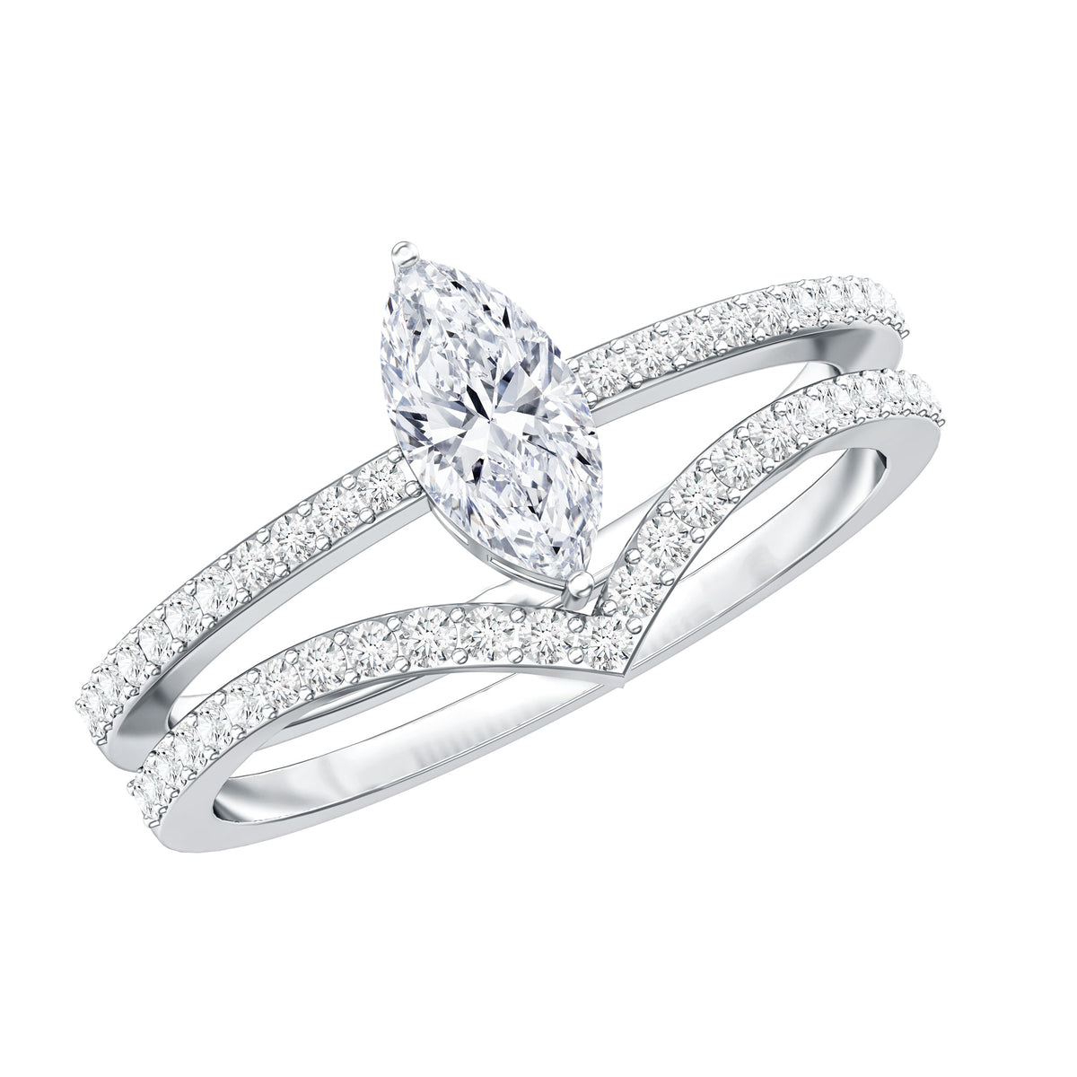 Marquise Cut Moissanite Engagement Ring with Enhancer D-VS1 - Rosec Jewels
