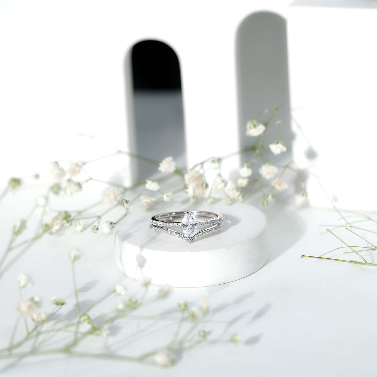 Marquise Cut Moissanite Engagement Ring with Enhancer D-VS1 - Rosec Jewels