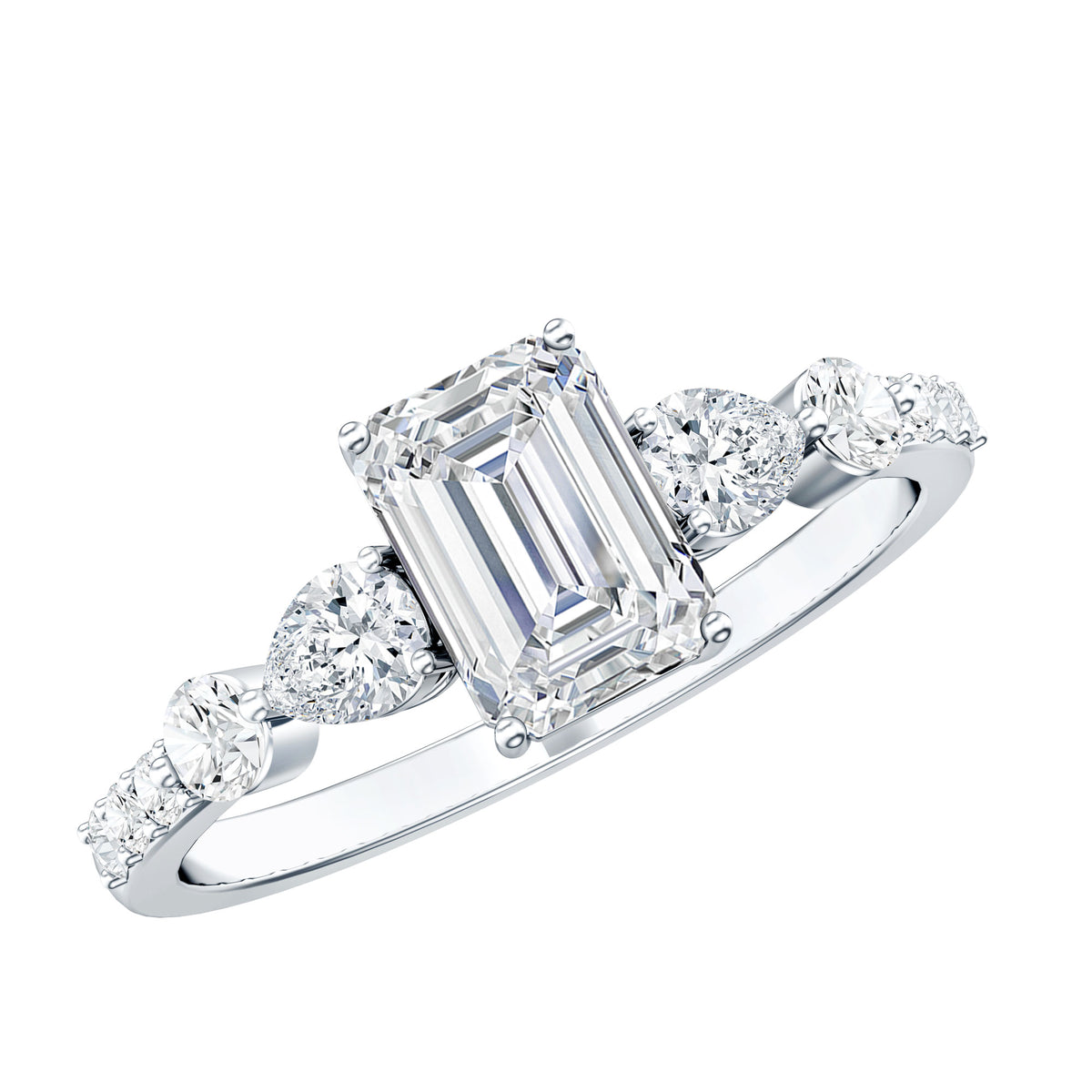 Rosec Jewels-IGI Verified 2 Carat Emerald Cut Lab Grown Diamond Engagement Ring with Side Stones