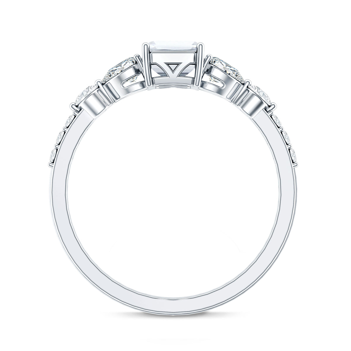 Rosec Jewels-IGI Verified 2 Carat Emerald Cut Lab Grown Diamond Engagement Ring with Side Stones