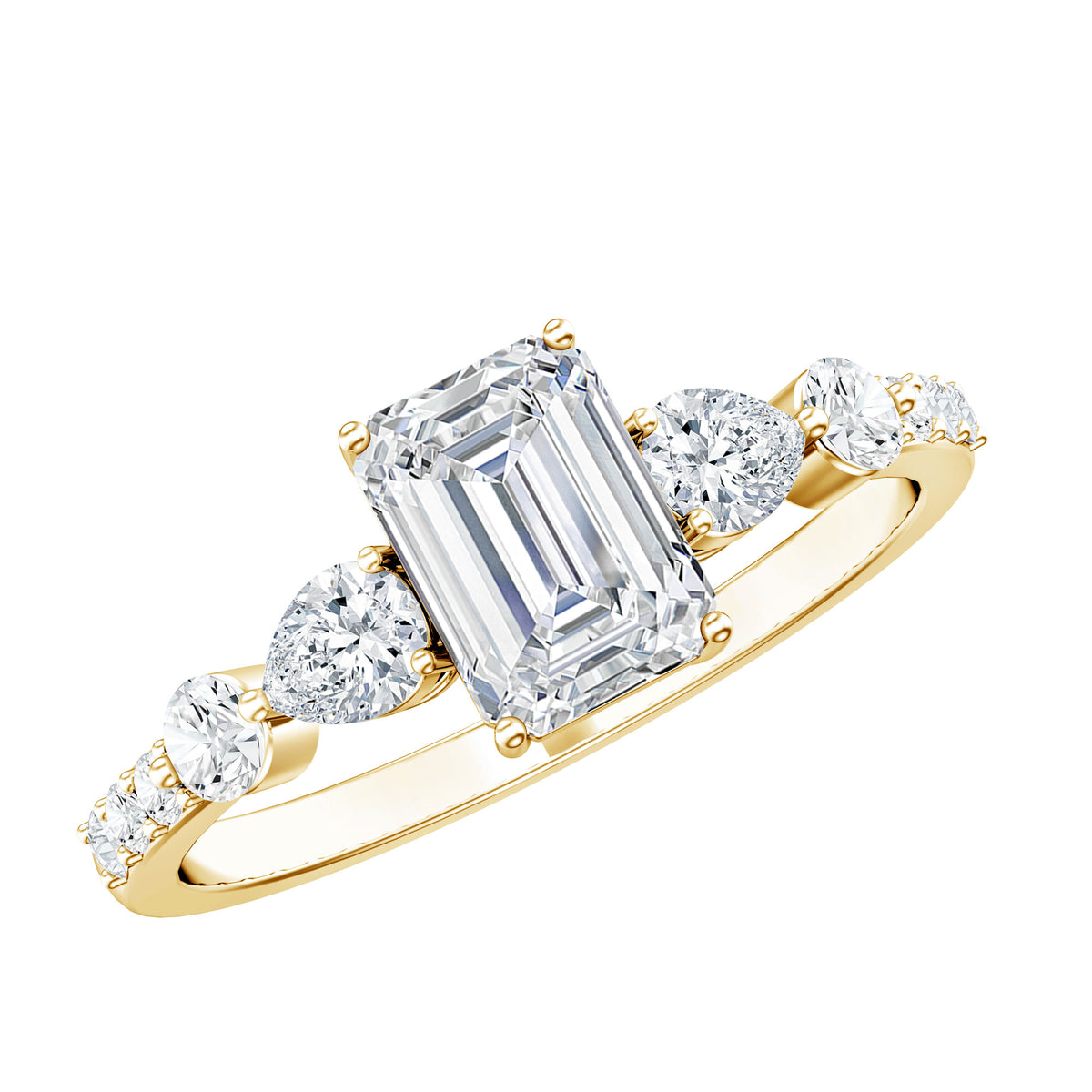 Rosec Jewels-IGI Verified 2 Carat Emerald Cut Lab Grown Diamond Engagement Ring with Side Stones