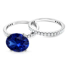 4.5 Carat Lab Created Blue Sapphire Solitaire Wedding Ring Set AAAA - Rosec Jewels