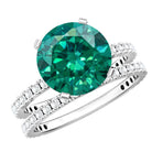 3.5 Carat Lab Created Emerald and Diamond Engagement Ring Set AAAA - Rosec Jewels