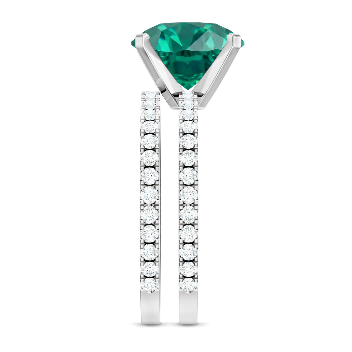 3.5 Carat Lab Created Emerald and Diamond Engagement Ring Set AAAA - Rosec Jewels
