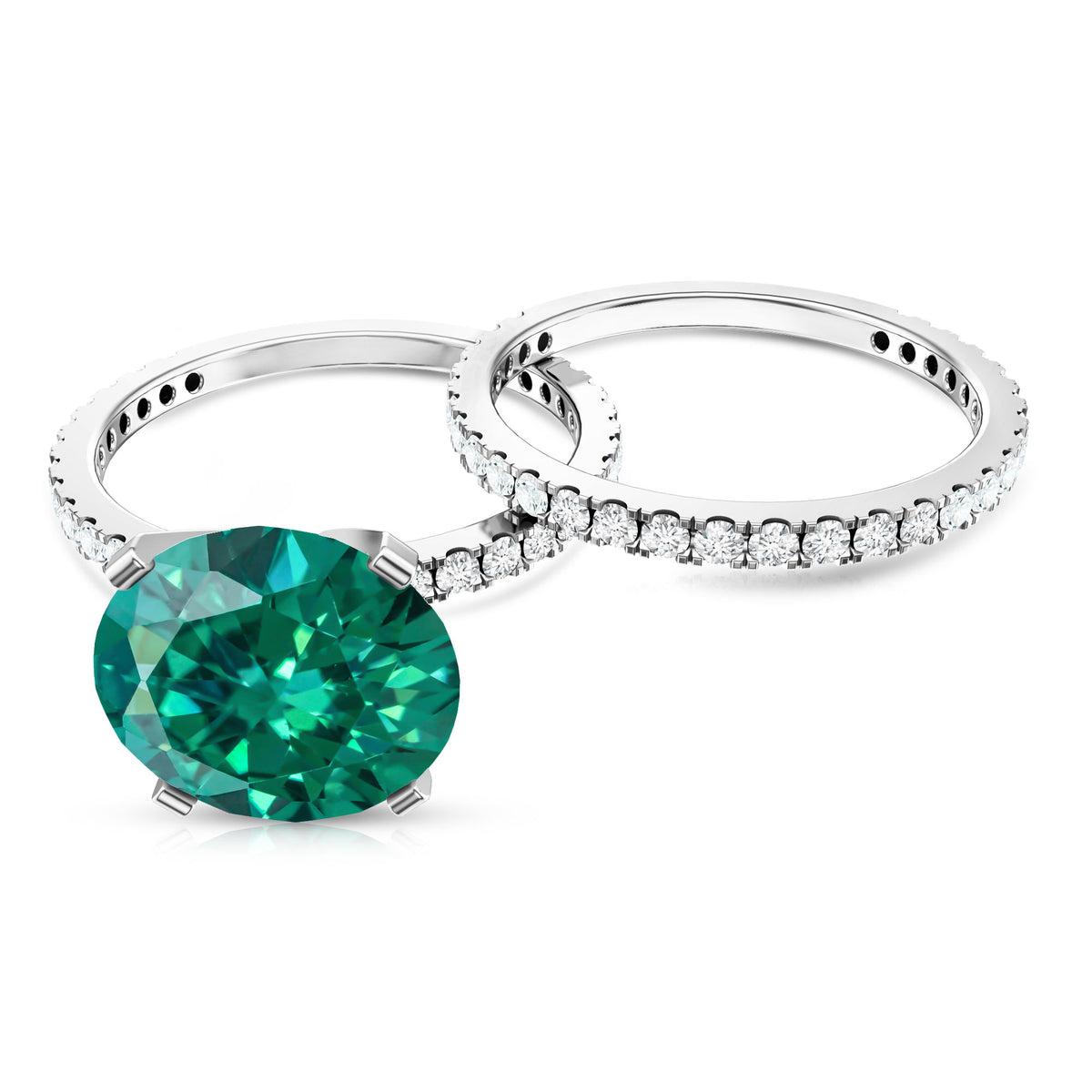3.5 Carat Lab Created Emerald and Diamond Engagement Ring Set AAAA - Rosec Jewels
