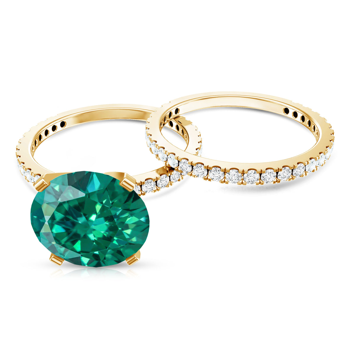 3.5 Carat Lab Created Emerald and Diamond Engagement Ring Set AAAA - Rosec Jewels