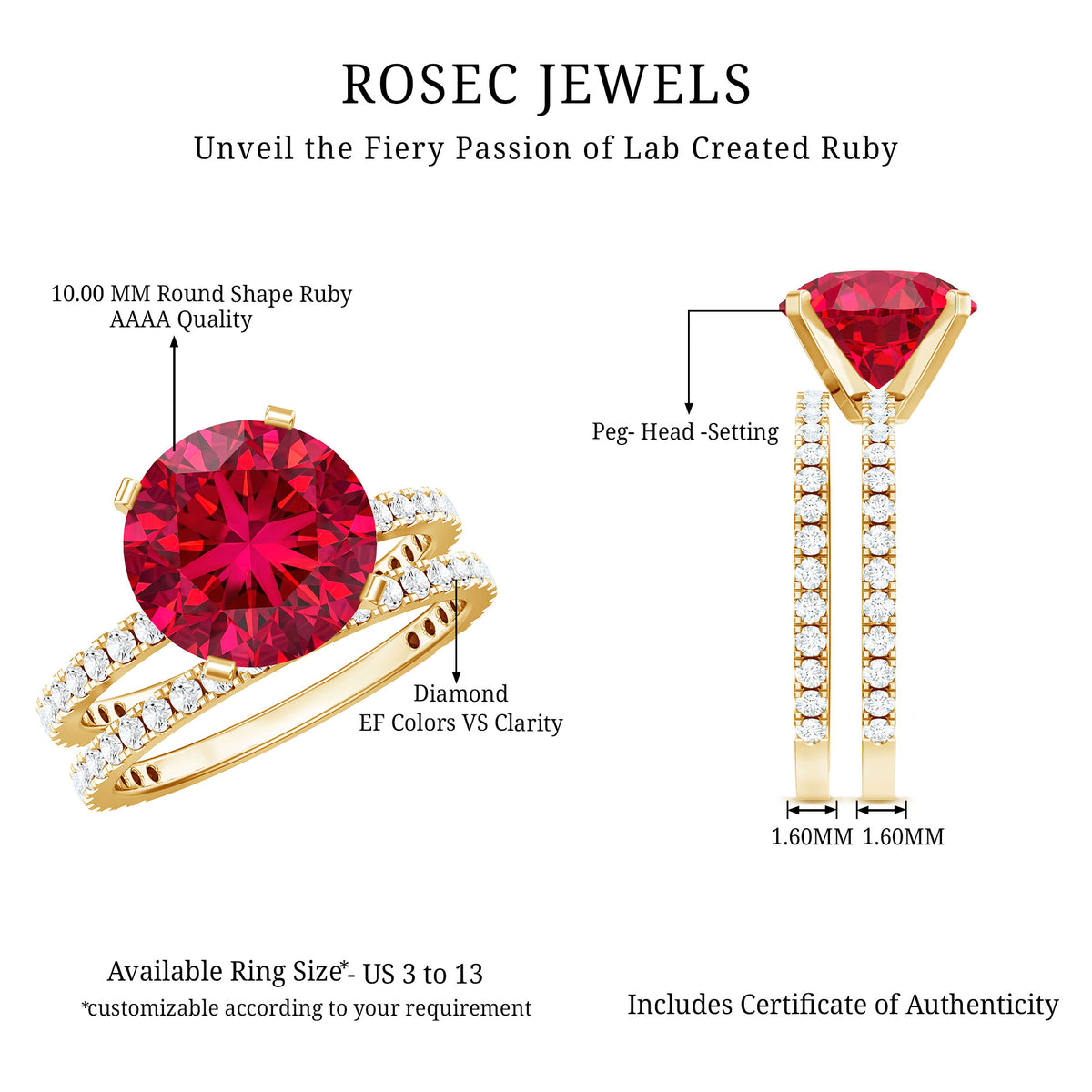 Huge 5 Carat Lab Created Ruby and Diamond Wedding Ring Set for Her AAAA - Rosec Jewels