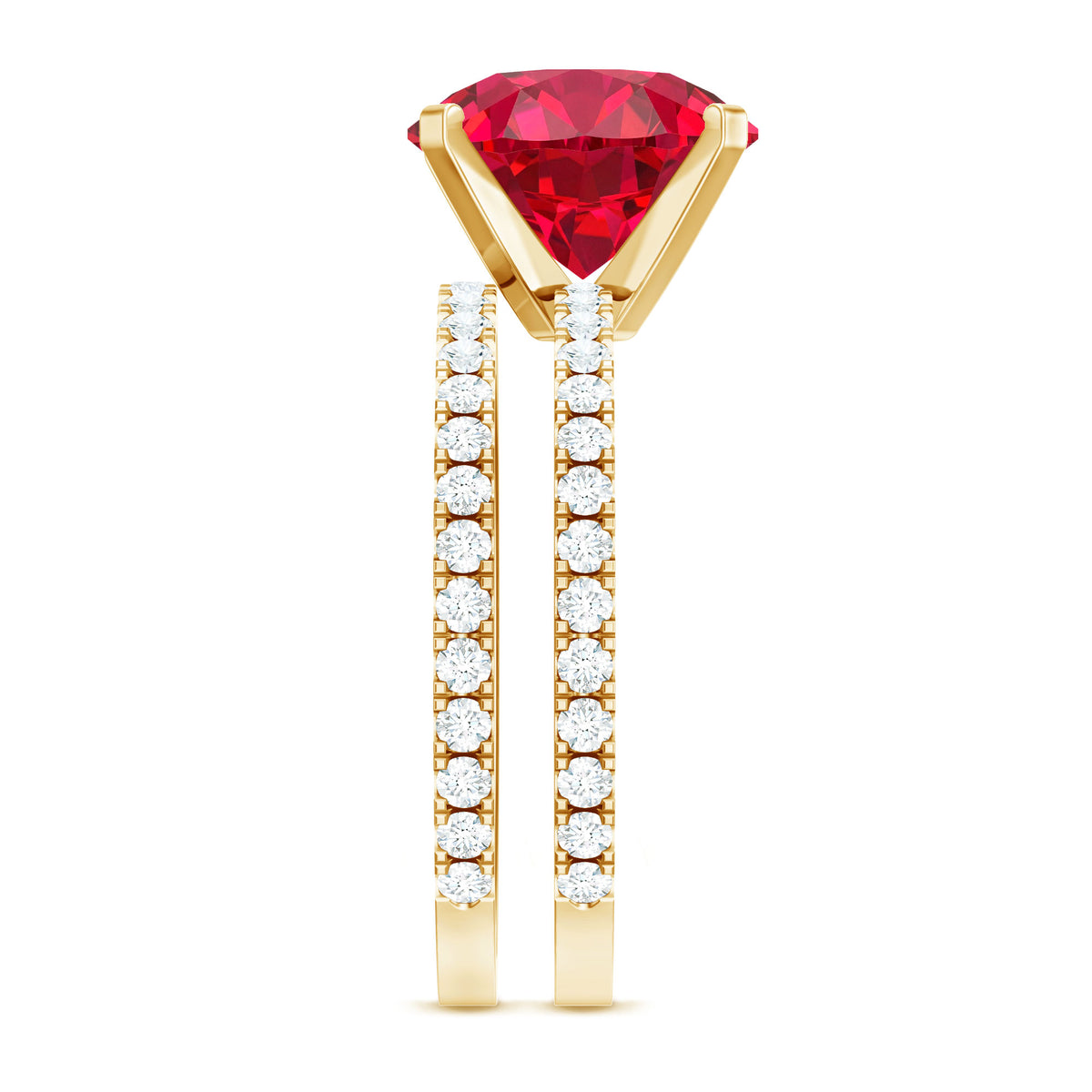 Huge 5 Carat Lab Created Ruby and Diamond Wedding Ring Set for Her AAAA - Rosec Jewels